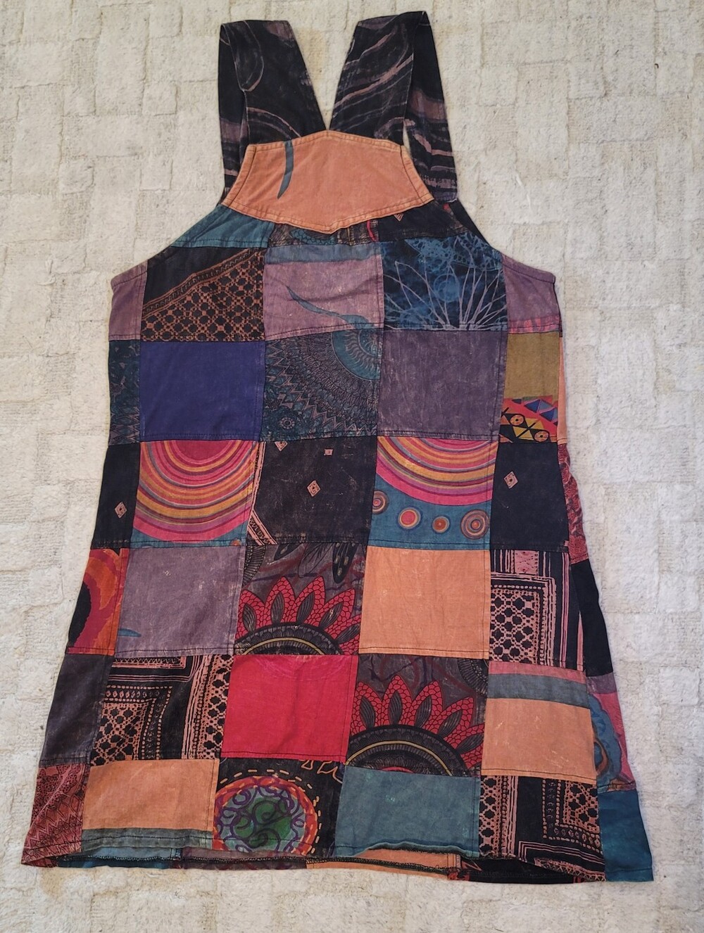 SHOP THERAPY Cotton Patchwork Overall Dress Boho Made in Nepal  Women's Size L/X